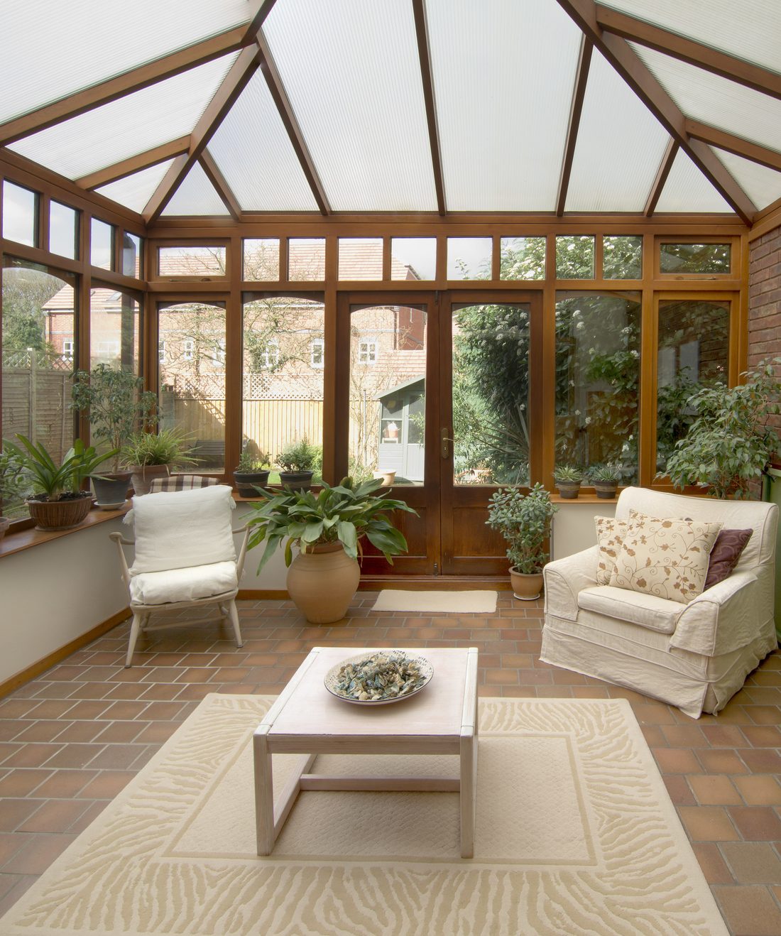 Wood-framed glass conservatory