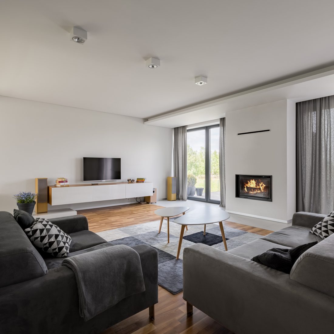 Patio doors - sliding doors in a bright living room