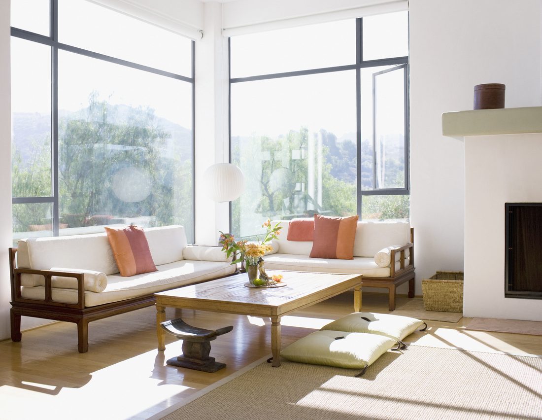 Replacement windows - tall windows in a bright living room